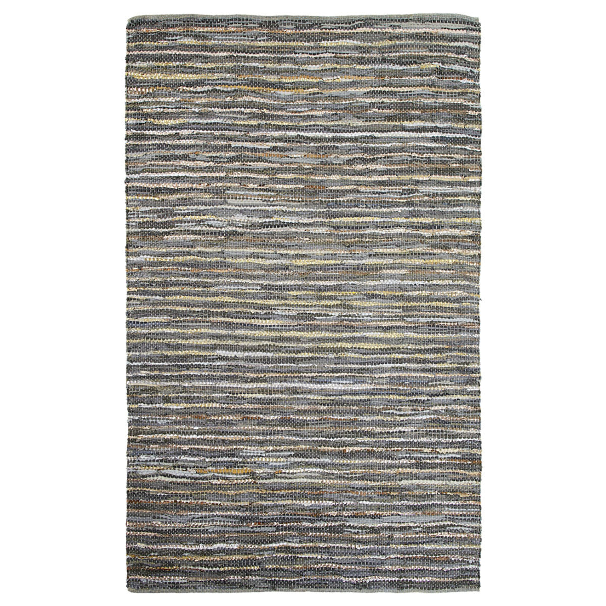 8' X 10' Dusty Grey Striped Handmade Leather Area Rug