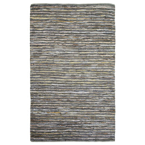 8' X 10' Dusty Grey Striped Handmade Leather Area Rug