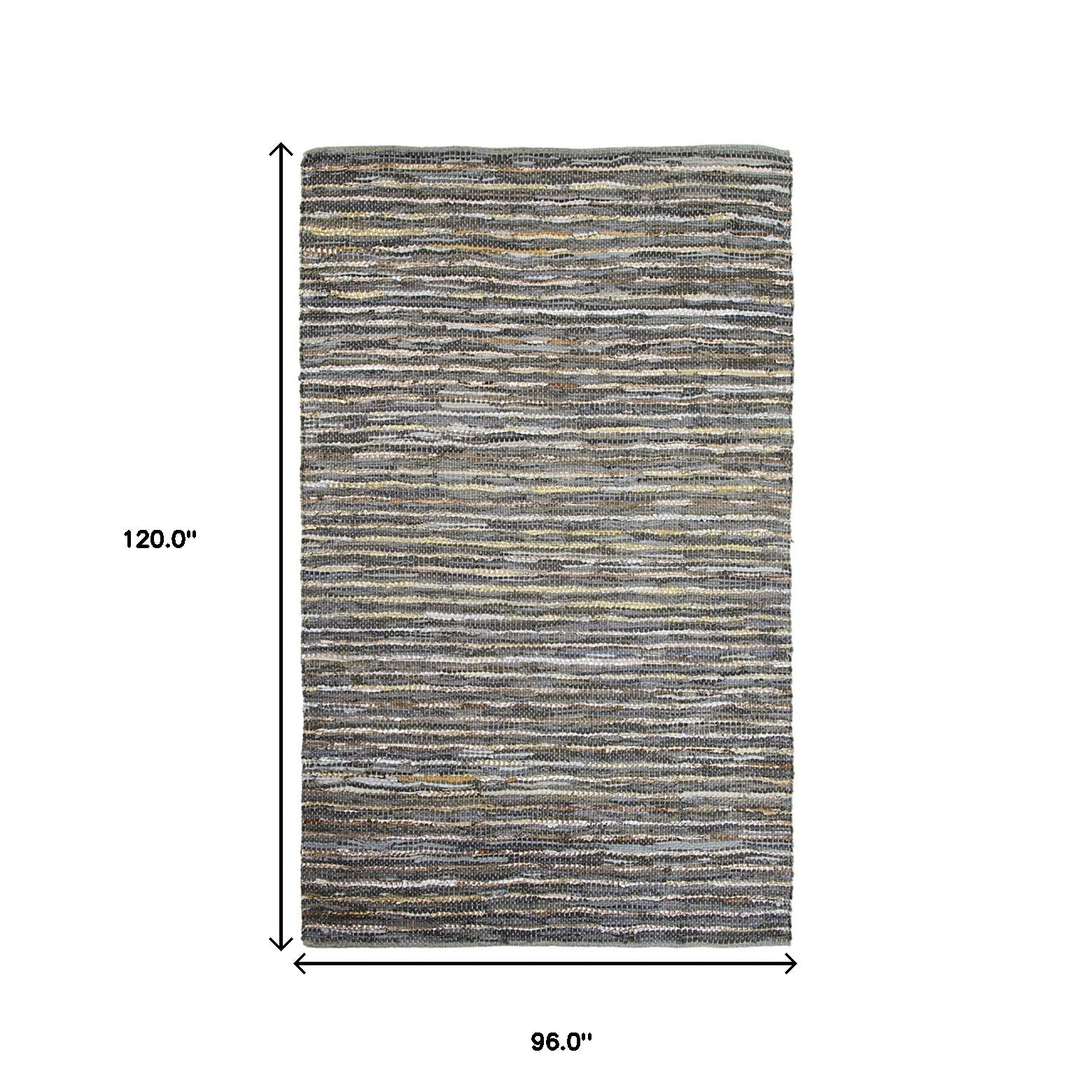 8' X 10' Dusty Grey Striped Handmade Leather Area Rug