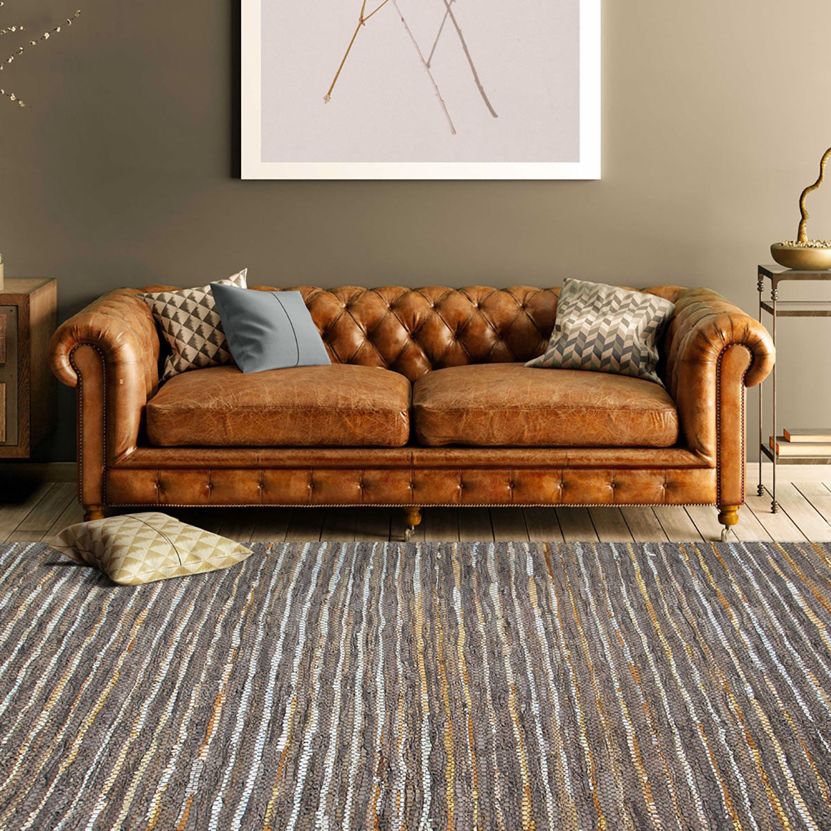 8' X 10' Fossil Striped Handmade Leather Area Rug