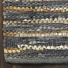 8' X 10' Steel Blue Striped Handmade Leather Area Rug