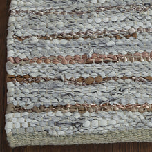 8' X 10' Smoked Grey Striped Handmade Leather Area Rug