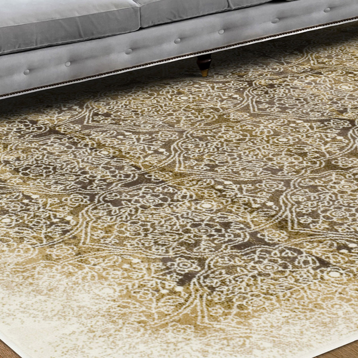 5' X 8' Camel Medallion Stain Resistant Area Rug