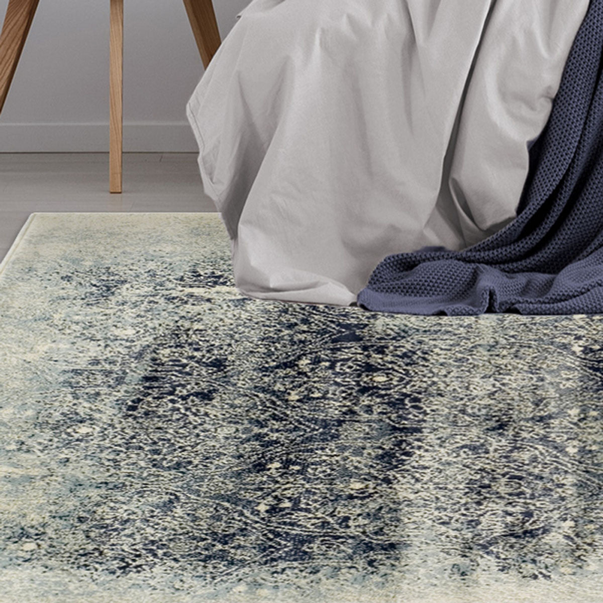 5' X 8' Navy Blue Medallion Stain Resistant Area Rug