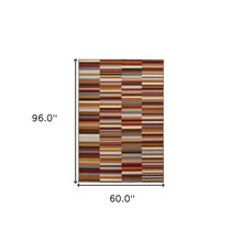5' X 8' Taupe Striped Stain Resistant Non Skid Indoor Outdoor Area Rug