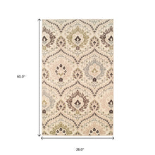 3' X 5' Ivory Gray And Olive Floral Stain Resistant Area Rug