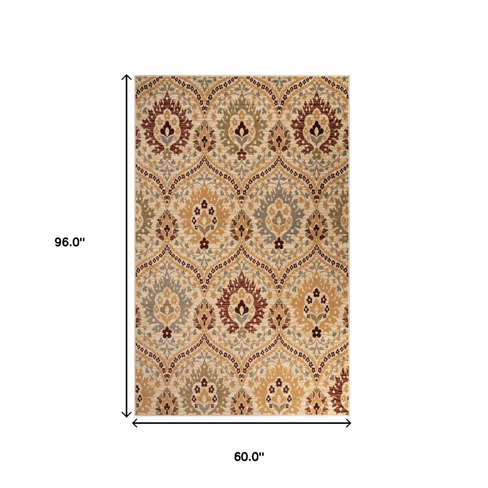 5' X 8' Camel Gray And Rust Floral Stain Resistant Area Rug