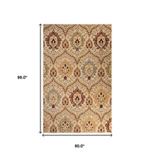 5' X 8' Camel Gray And Rust Floral Stain Resistant Area Rug