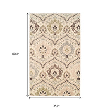 7' X 9' Ivory Gray And Olive Floral Stain Resistant Area Rug