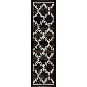8' Black Geometric Stain Resistant Runner Rug