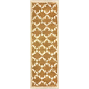 8' Apricot Brown Geometric Stain Resistant Runner Rug