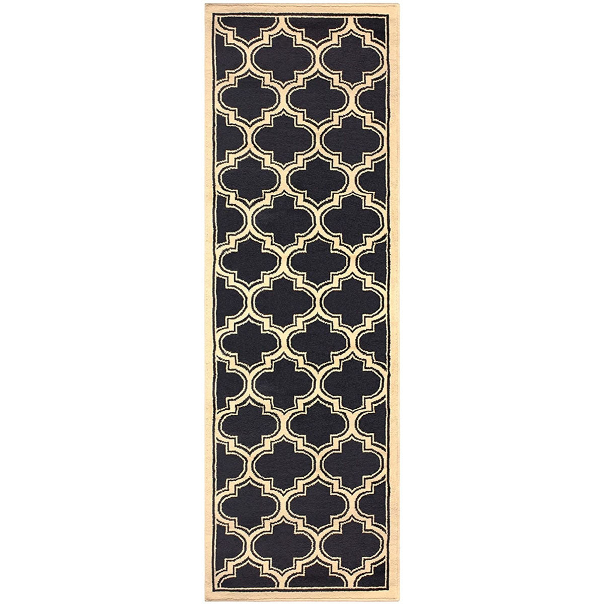 8' Dark Blue And Cream Geometric Stain Resistant Runner Rug