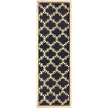 8' Dark Blue And Cream Geometric Stain Resistant Runner Rug