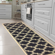 8' Dark Blue And Cream Geometric Stain Resistant Runner Rug