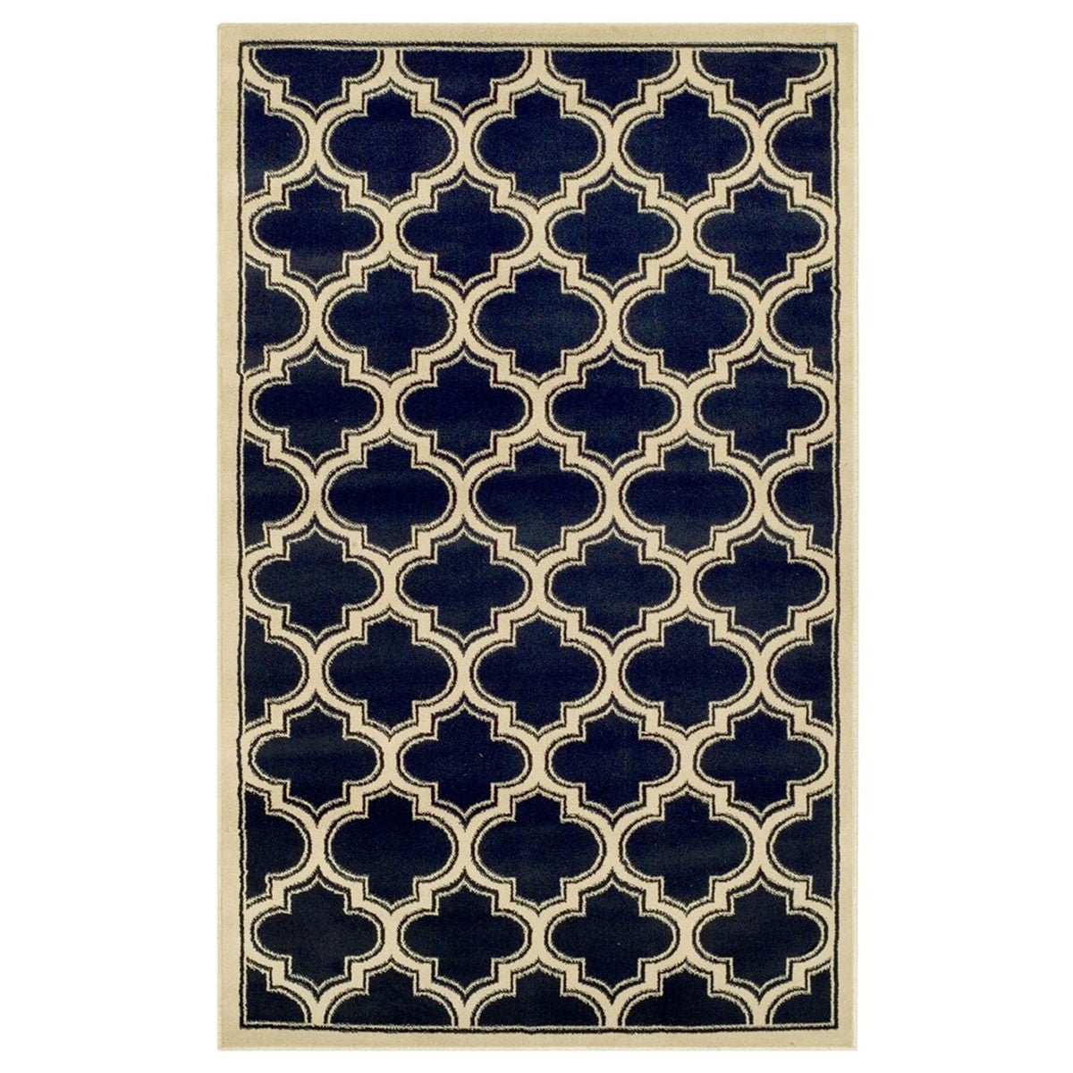 5' X 8' Dark Blue And Cream Geometric Stain Resistant Area Rug