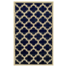 5' X 8' Dark Blue And Cream Geometric Stain Resistant Area Rug