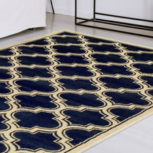 5' X 8' Dark Blue And Cream Geometric Stain Resistant Area Rug