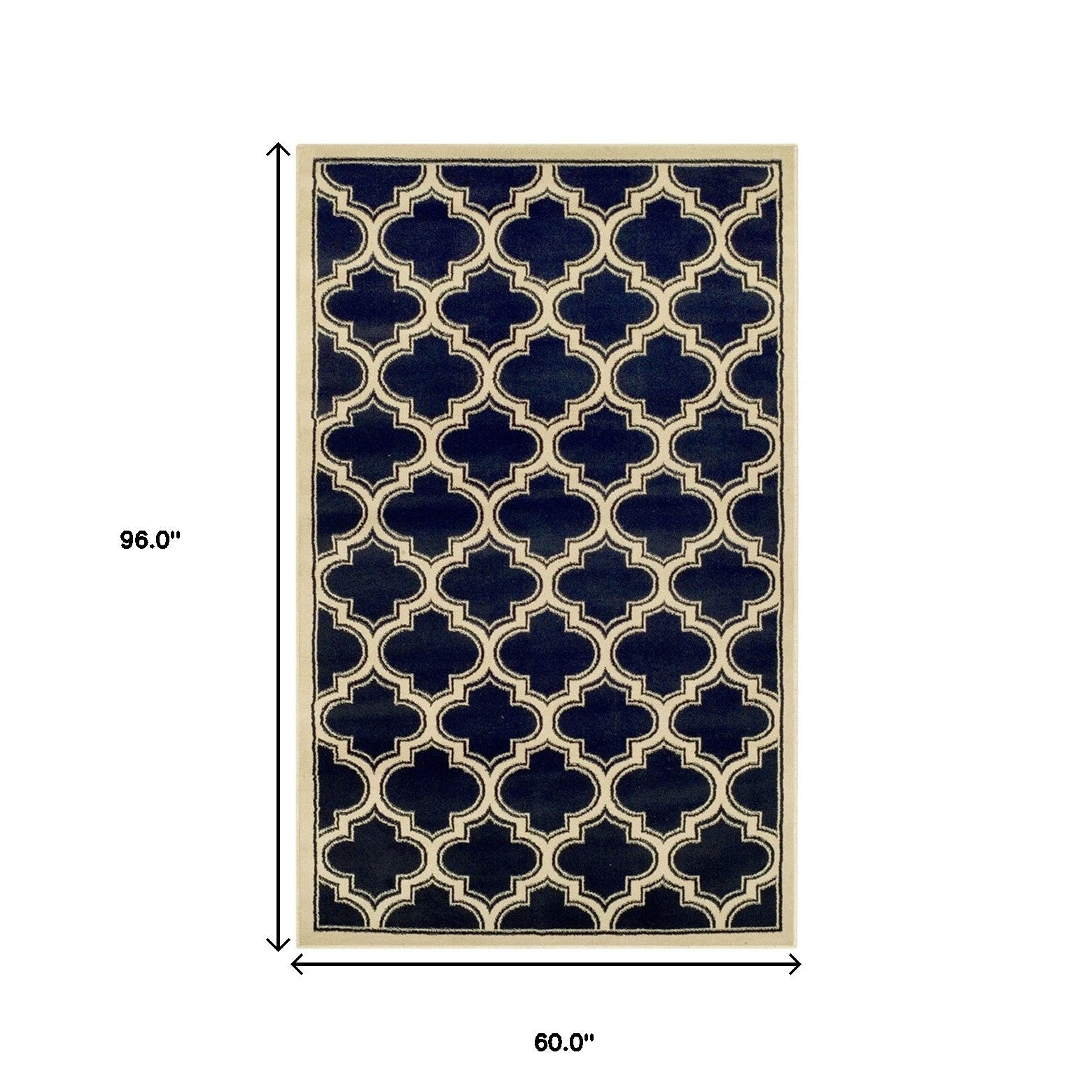 5' X 8' Dark Blue And Cream Geometric Stain Resistant Area Rug