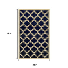 5' X 8' Dark Blue And Cream Geometric Stain Resistant Area Rug