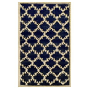 8' X 10' Dark Blue And Cream Geometric Stain Resistant Area Rug