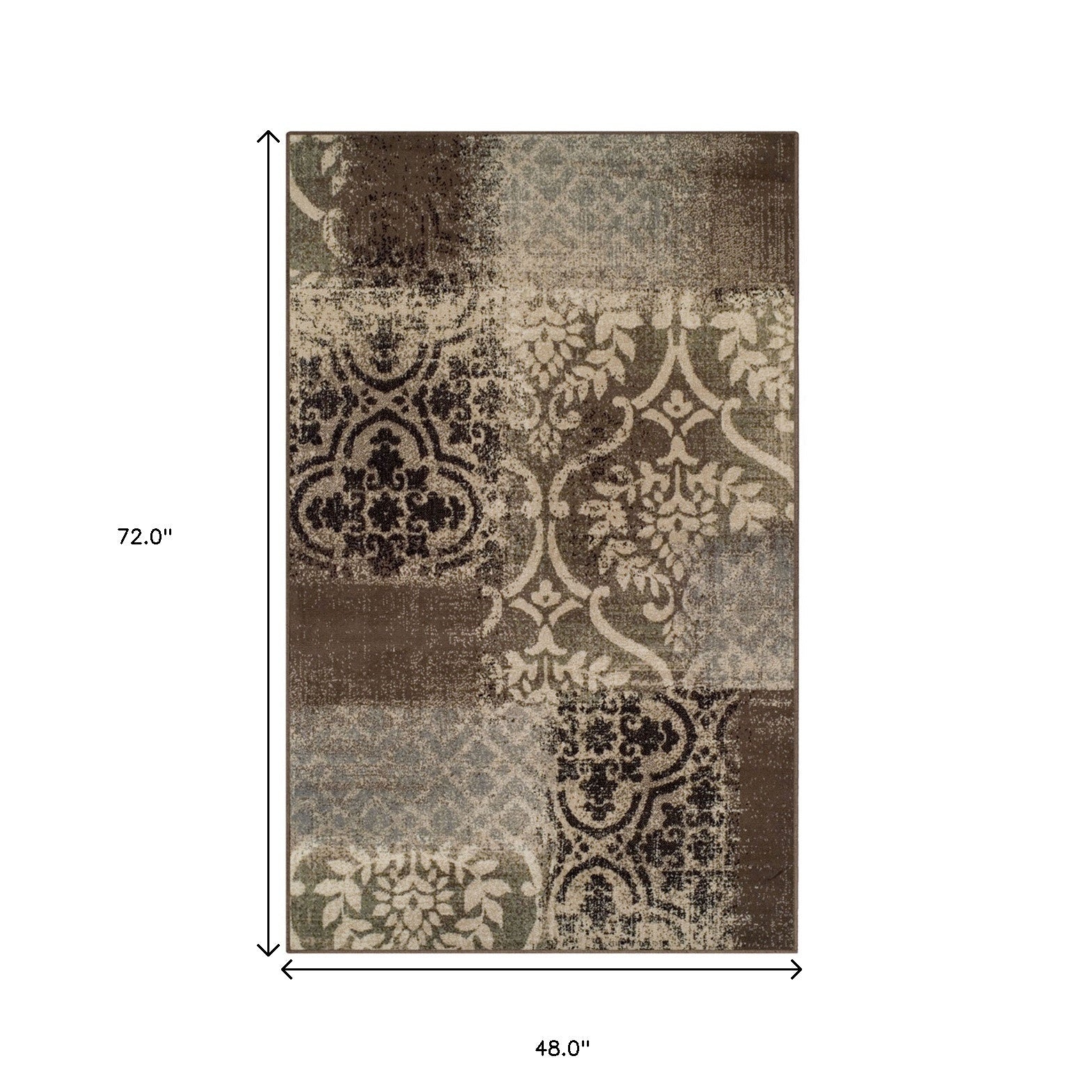 4' X 6' Ivory Light Blue Damask Distressed Stain Resistant Area Rug