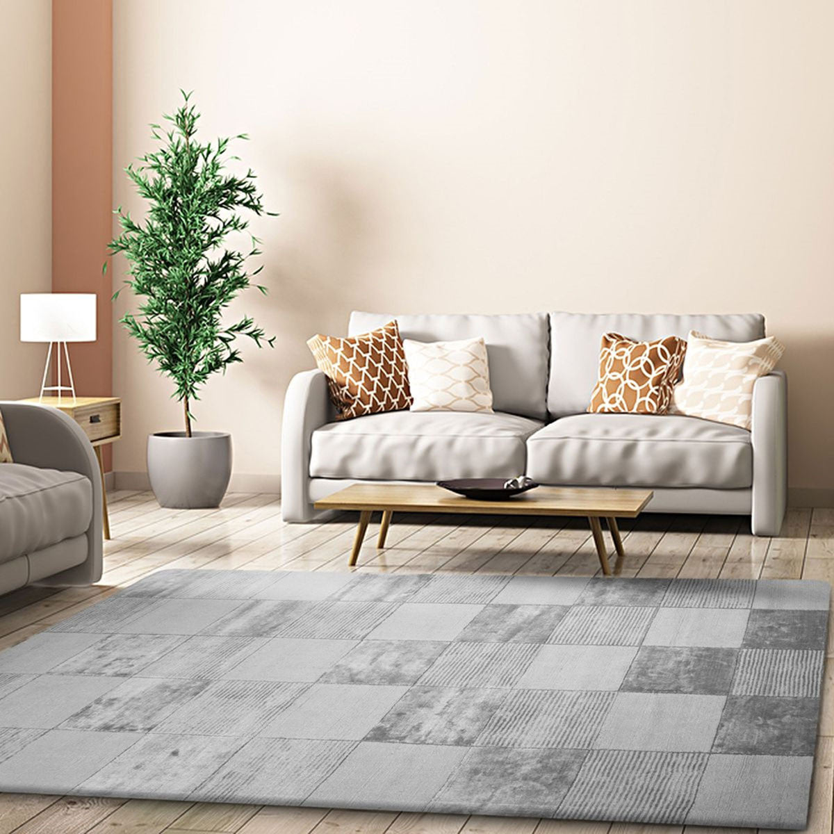 5' X 8' Grey Geometric Hand Woven Stain Resistant Area Rug