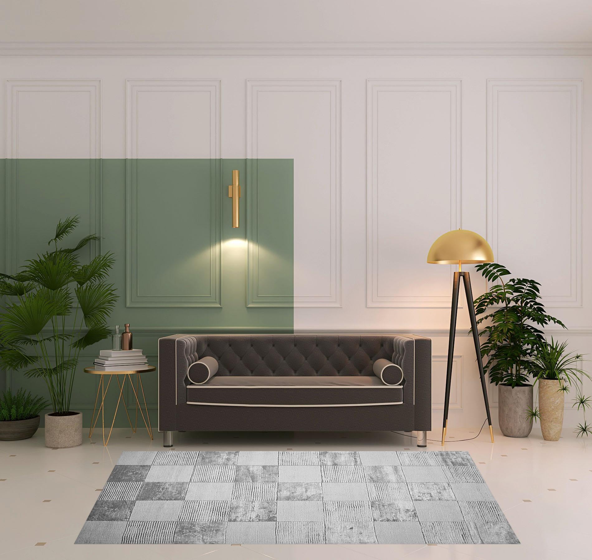 5' X 8' Grey Geometric Hand Woven Stain Resistant Area Rug