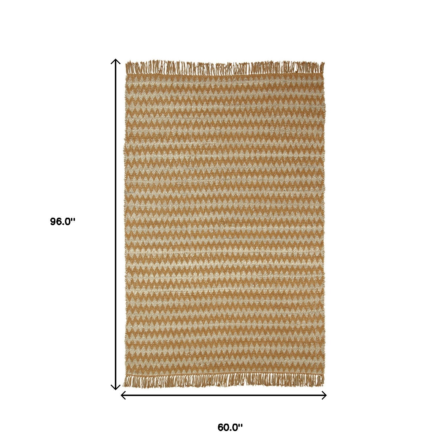 5' X 8' Gold Chevron Hand Woven Stain Resistant Area Rug With Fringe