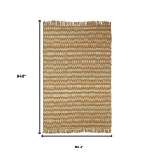 5' X 8' Gold Chevron Hand Woven Stain Resistant Area Rug With Fringe