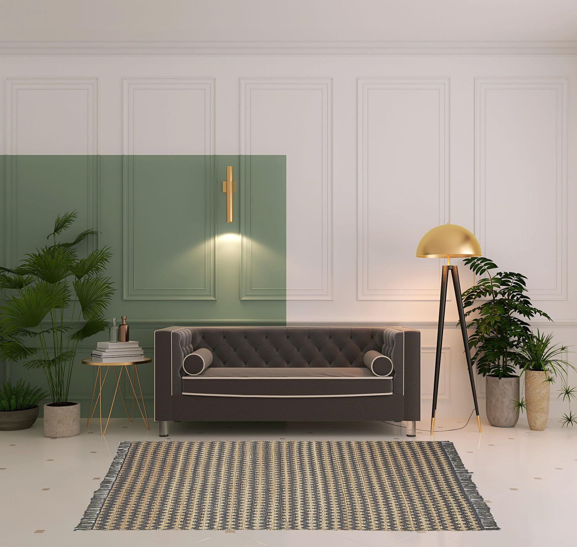 5' X 8' Grey Chevron Hand Woven Stain Resistant Area Rug With Fringe