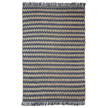 5' X 8' Navy Peony Chevron Hand Woven Stain Resistant Area Rug With Fringe