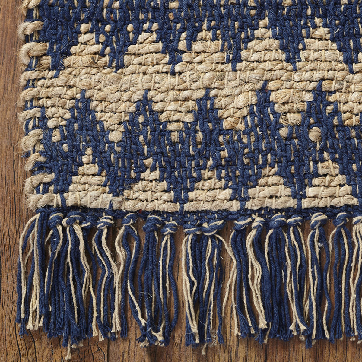 5' X 8' Navy Peony Chevron Hand Woven Stain Resistant Area Rug With Fringe