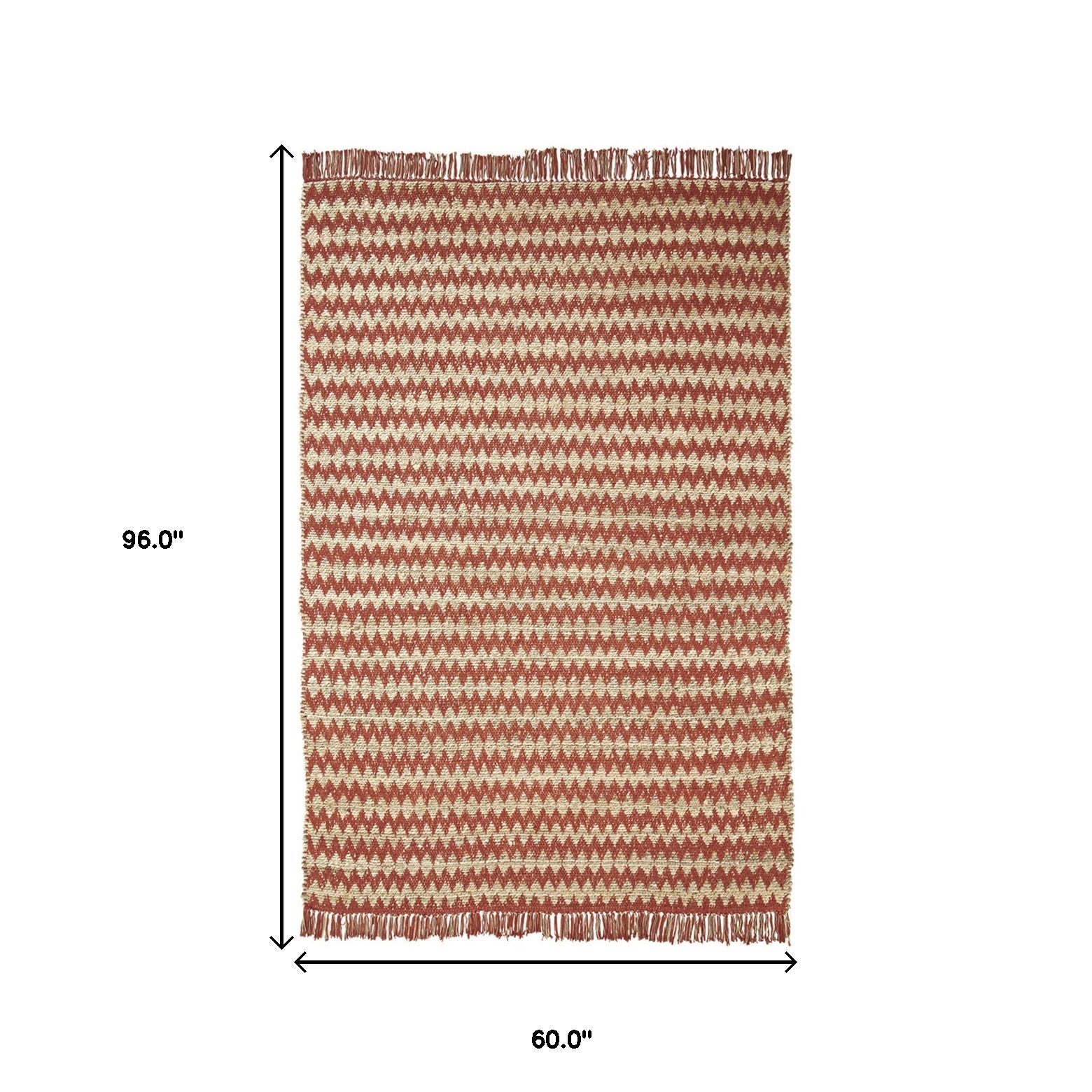 5' X 8' Terracotta Chevron Hand Woven Stain Resistant Area Rug With Fringe