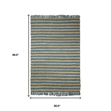 5' X 8' Teal Chevron Hand Woven Stain Resistant Area Rug With Fringe