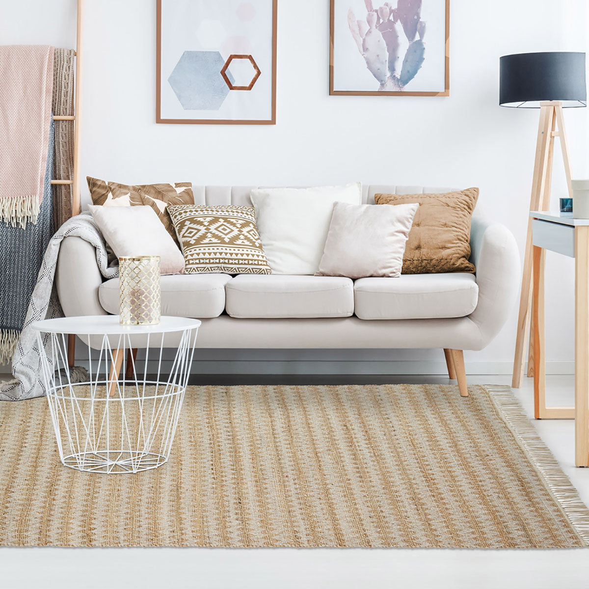 8' X 10' Cream Chevron Handmade Stain Resistant Indoor Outdoor Area Rug