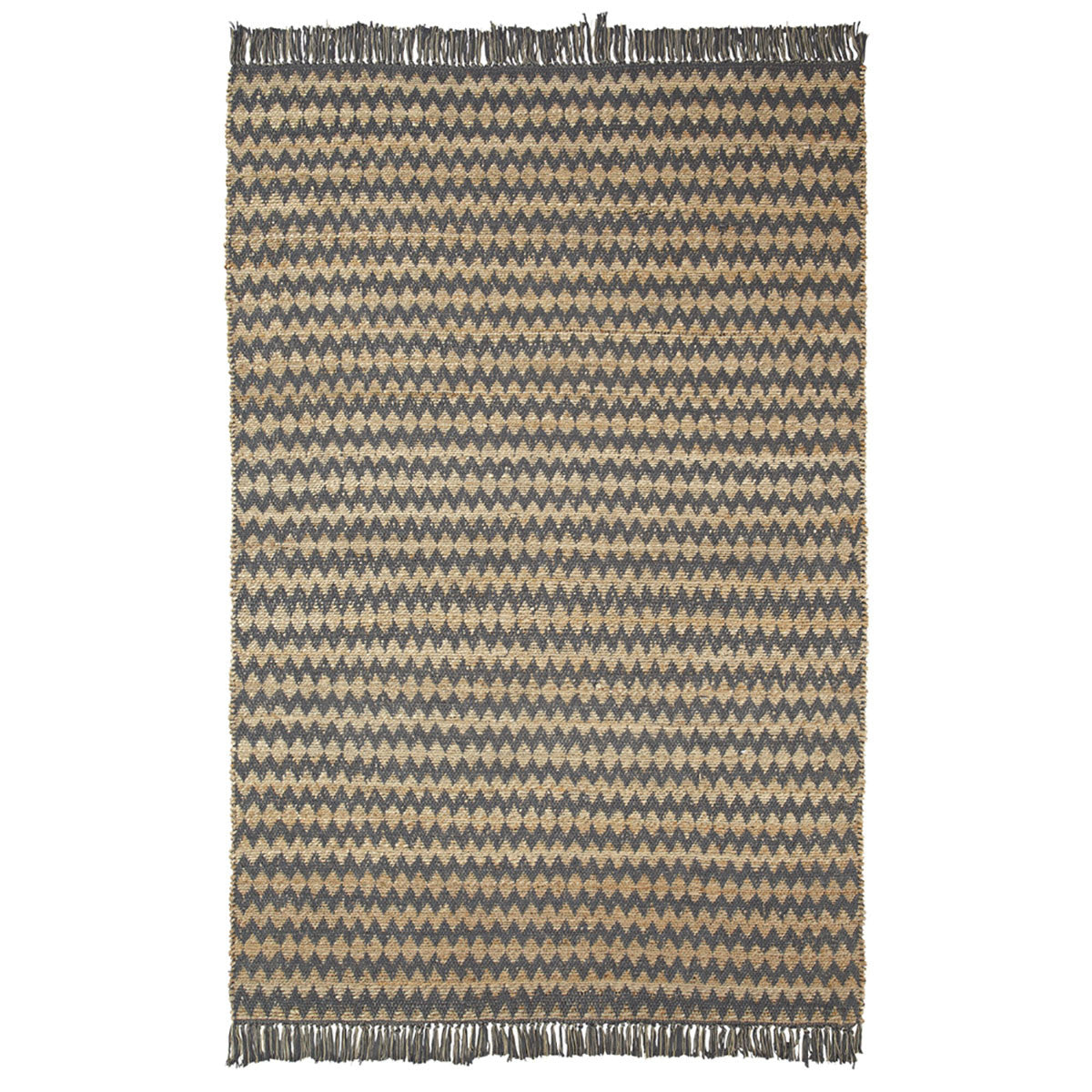 8' X 10' Grey Chevron Hand Woven Stain Resistant Area Rug With Fringe