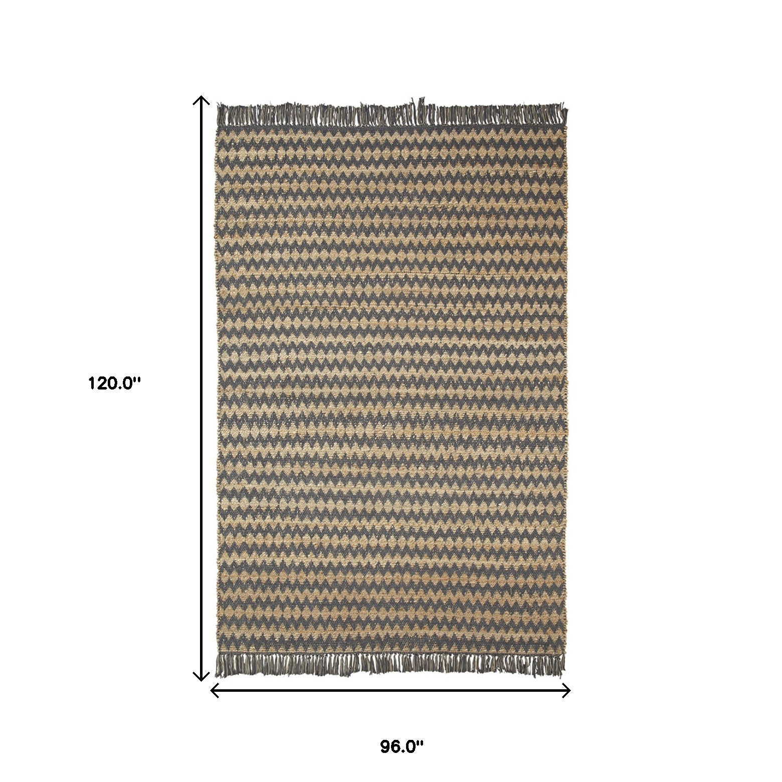 8' X 10' Grey Chevron Hand Woven Stain Resistant Area Rug With Fringe