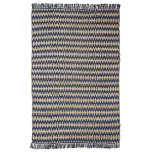 8' X 10' Navy Peony Chevron Hand Woven Stain Resistant Area Rug With Fringe