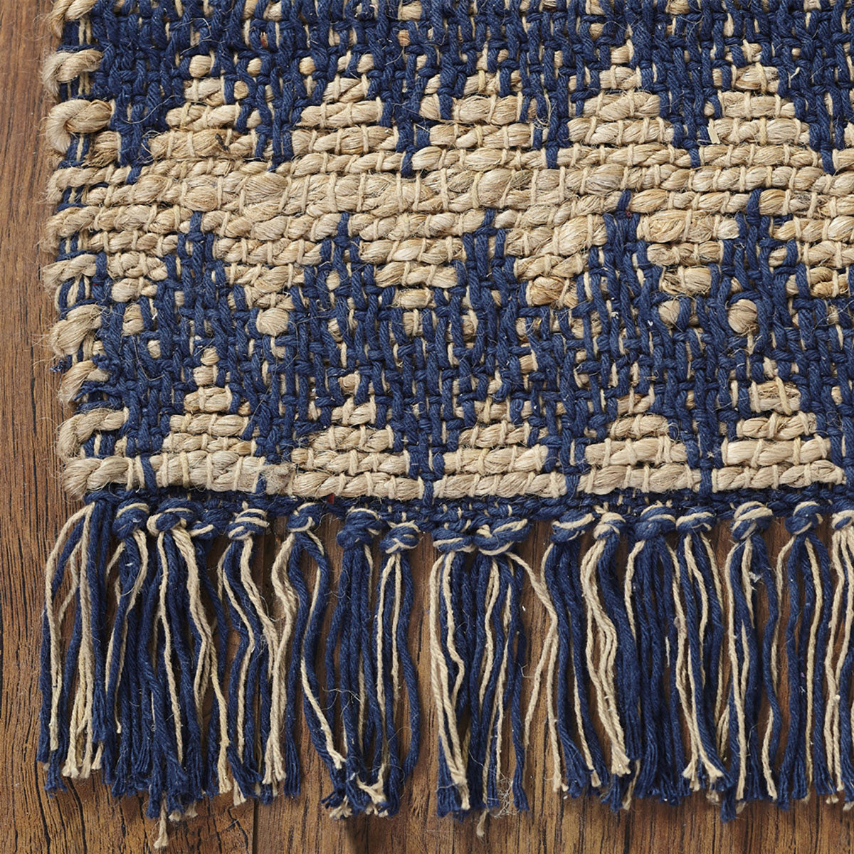 8' X 10' Navy Peony Chevron Hand Woven Stain Resistant Area Rug With Fringe