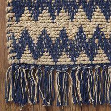 8' X 10' Navy Peony Chevron Hand Woven Stain Resistant Area Rug With Fringe