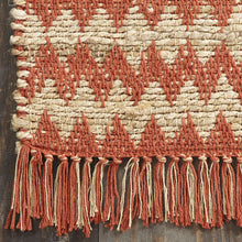 8' X 10' Terracotta Chevron Hand Woven Stain Resistant Area Rug With Fringe