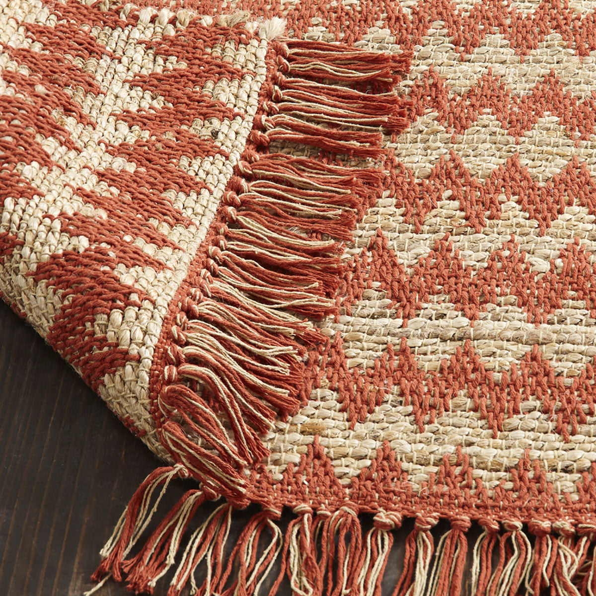 8' X 10' Terracotta Chevron Hand Woven Stain Resistant Area Rug With Fringe