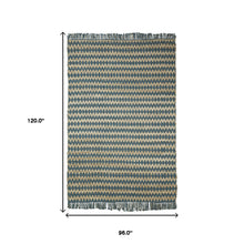 8' X 10' Teal Chevron Hand Woven Stain Resistant Area Rug With Fringe