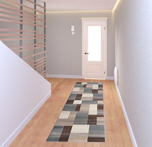 8' Grey Patchwork Power Loom Stain Resistant Runner Rug