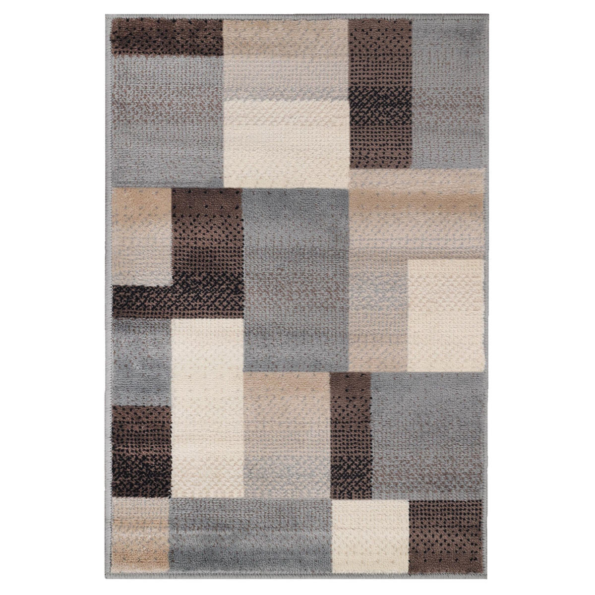 4' X 6' Grey-Brown Patchwork Power Loom Stain Resistant Area Rug