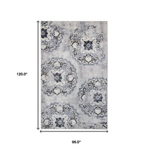 8' X 10' Silver And Gray Geometric Medallion Stain Resistant Area Rug