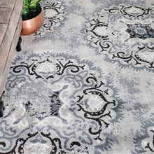 8' X 10' Silver And Gray Geometric Medallion Stain Resistant Area Rug