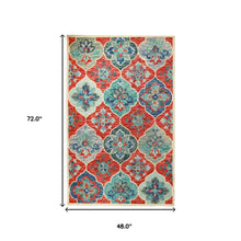 4' X 6' Blue And Rust Wool Geometric Tufted Stain Resistant Area Rug