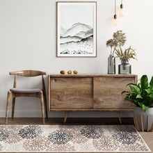 Tan Gray And Black Floral Medallion Stain Resistant Runner Rug 11'