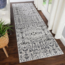 8' Platinum Floral Vines Power Loom Stain Resistant Runner Rug